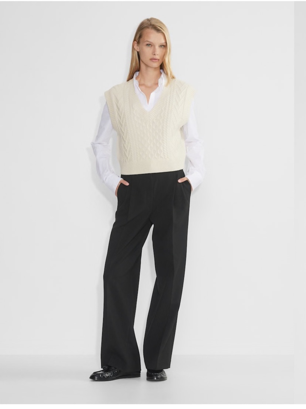 Aritzia Babaton Sz Small Cream Merino Wool Cable Knit Sweater Vest